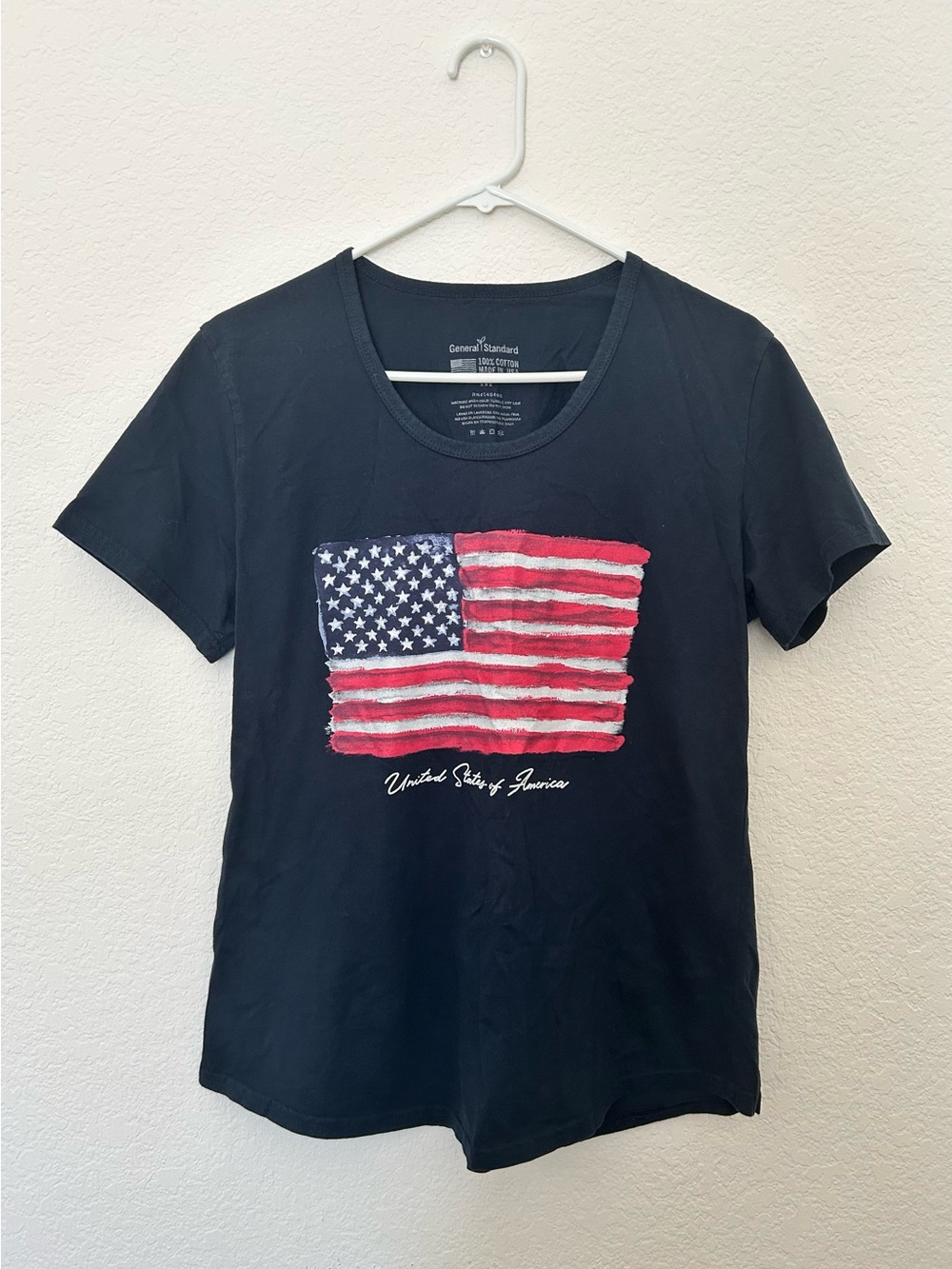 Navy Short Sleeve Tee with USA Flag Graphic